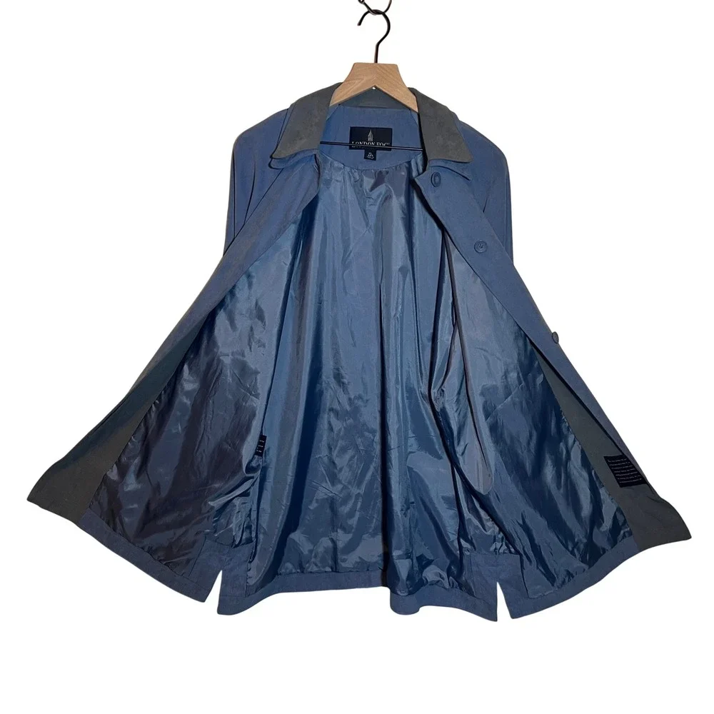 London‎ Fog Faux Suede Trench Coat Jacket in Baby Blue and Grey, Women's Size XL
